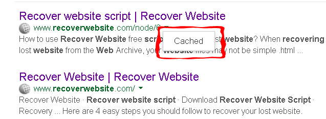 Google search results cached button